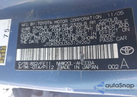 2006 Toyota Prius из США, поврежденный, VIN JTDKB20U363129262